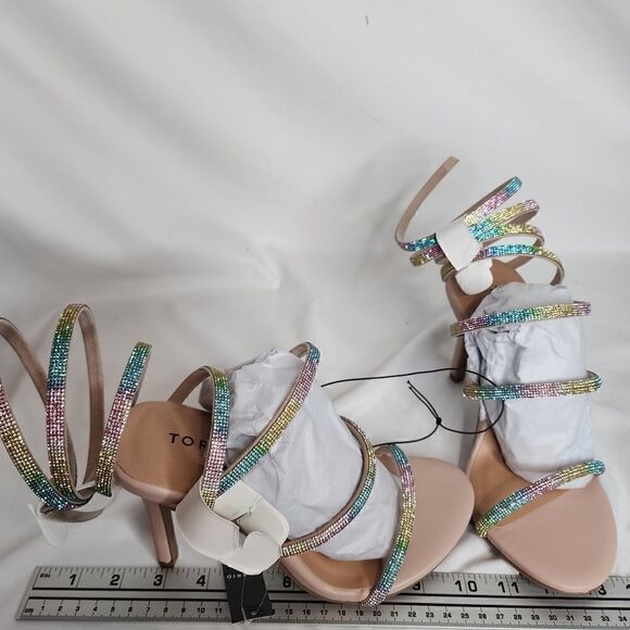 6.5W Wide Width Rainbow Rhinestone Heel 4" Spiral Lace Up Embellish Torrid Spark - Picture 11 of 13